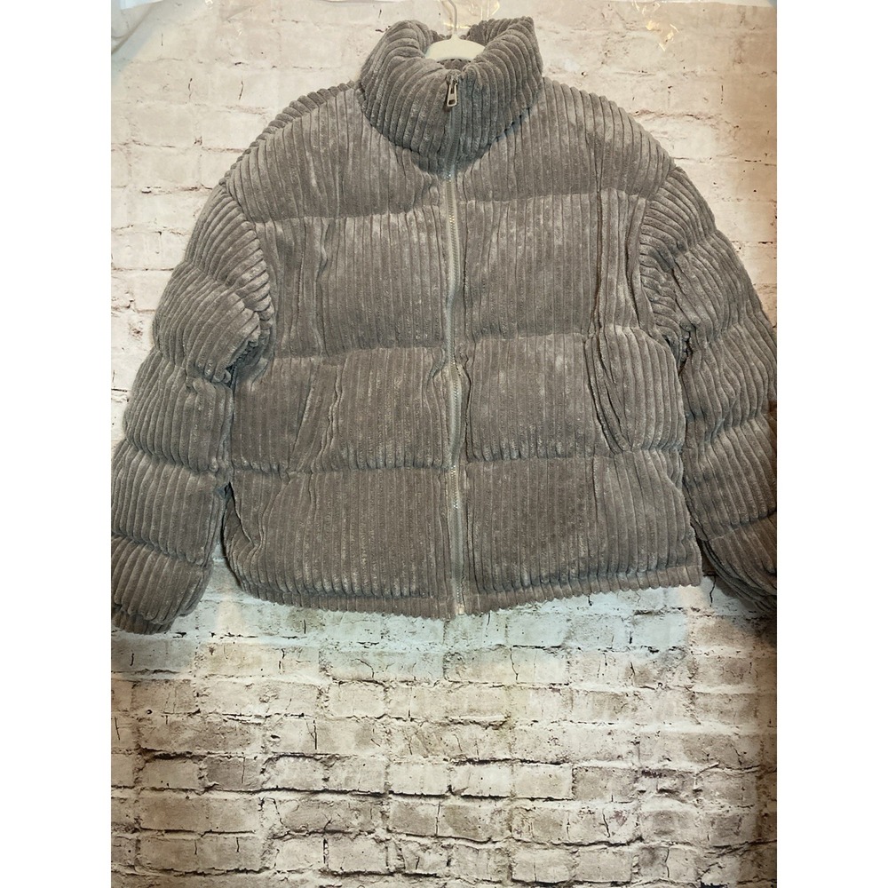Emery Rose Puffer Coat XL Extra Large Taupe Corduroy Zip Front Cropped NEW